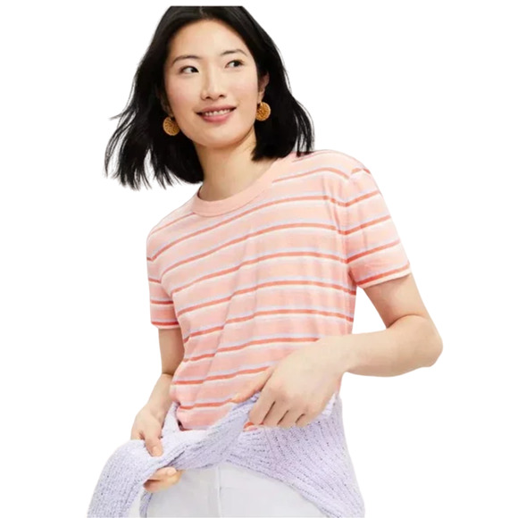 NWT LOFT Peach Breeze Striped Surf Cotton Crewneck Tee - Picture 4 of 11